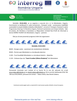 Sâmbătă, 29.04.2023, se va organiza o excursie de o zi la Mórahalom, Ungaria.