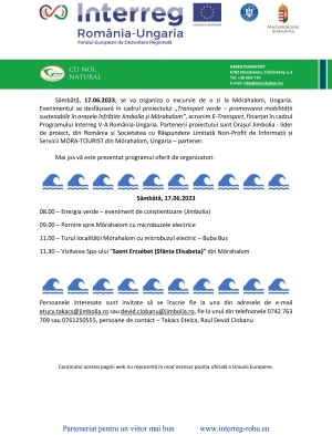 Sâmbătă, 17.06.2023, se va organiza o excursie de o zi la Mórahalom, Ungaria.