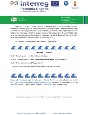 Sâmbătă, 22.10.2022, se va organiza o excursie de o zi la Mórahalom, Ungaria.