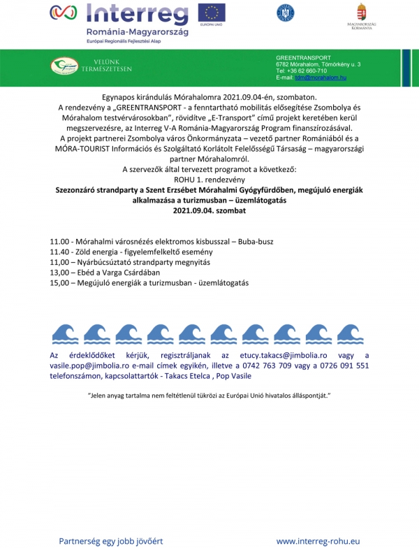 Egynapos kirándulás Mórahalomra 2021.09.04-én, szombaton.